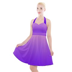 Cotton Candy Pink To Indigo Violet Linear Gradient Halter Party Swing Dress 