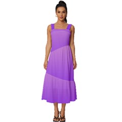 Cotton Candy Pink To Indigo Violet Linear Gradient Square Neckline Tiered Midi Dress