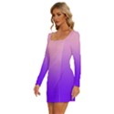 Cotton Candy Pink To Indigo Violet Linear Gradient Long Sleeve Square Neck Bodycon Velvet Dress View2