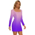 Cotton Candy Pink To Indigo Violet Linear Gradient Long Sleeve Square Neck Bodycon Velvet Dress View3