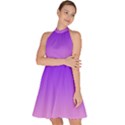 Indigo Violet To Cotton Candy Pink Linear Gradient Sleeveless Halter Neck A-Line Dress View2