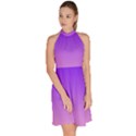 Indigo Violet To Cotton Candy Pink Linear Gradient Sleeveless Halter Neck A-Line Dress View3