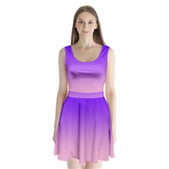 Indigo Violet To Cotton Candy Pink Linear Gradient Split Back Mini Dress 