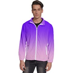 Indigo Violet To Cotton Candy Pink Linear Gradient Men s High Neck Windbreaker