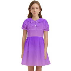 Indigo Violet To Cotton Candy Pink Linear Gradient Kids  Bow Tie Puff Sleeve Dress