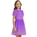 Indigo Violet To Cotton Candy Pink Linear Gradient Kids  Bow Tie Puff Sleeve Dress View2