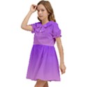 Indigo Violet To Cotton Candy Pink Linear Gradient Kids  Bow Tie Puff Sleeve Dress View3