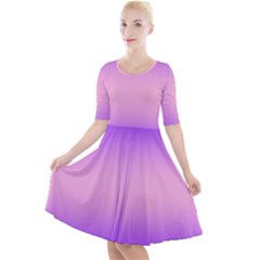Indigo Violet To Cotton Candy Pink Bilinear Gradient Quarter Sleeve A-line Dress With Pockets