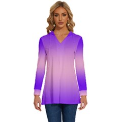 Indigo Violet To Cotton Candy Pink Bilinear Gradient Long Sleeve Drawstring Hooded Top