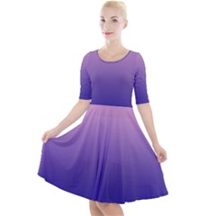 Cotton Candy Pink To Navy Blue Linear Gradient Quarter Sleeve A-line Dress With Pockets