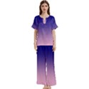 Navy Blue To Cotton Candy Pink Linear Gradient Short Sleeve Long Pants Satin Pajamas Set View1