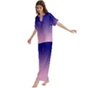 Navy Blue To Cotton Candy Pink Linear Gradient Short Sleeve Long Pants Satin Pajamas Set View2