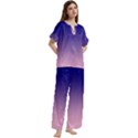 Navy Blue To Cotton Candy Pink Linear Gradient Short Sleeve Long Pants Satin Pajamas Set View3