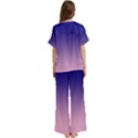 Navy Blue To Cotton Candy Pink Linear Gradient Short Sleeve Long Pants Satin Pajamas Set View4