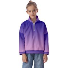Navy Blue To Cotton Candy Pink Linear Gradient Kids  Half Zip Hoodie