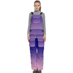 Navy Blue To Cotton Candy Pink Linear Gradient Women s Side Zip Front Pouch Ski And Snowboard Bib Pants	