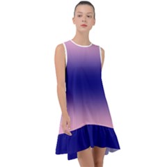 Cotton Candy Pink To Navy Blue Bilinear Gradient Frill Swing Dress