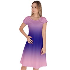 Cotton Candy Pink To Navy Blue Bilinear Gradient Classic Short Sleeve Dress
