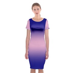 Navy Blue To Cotton Candy Pink Bilinear Gradient Classic Short Sleeve Midi Dress
