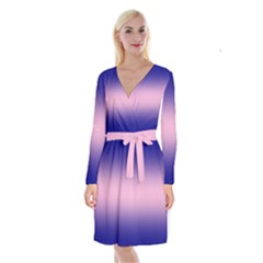 Navy Blue To Cotton Candy Pink Bilinear Gradient Long Sleeve Velvet Front Wrap Dress