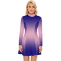 Navy Blue To Cotton Candy Pink Bilinear Gradient Long Sleeve Velour Longline Dress View1