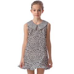 Black White Leopard Kids  Pilgrim Collar Ruffle Hem Dress