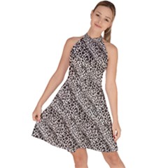 Silver Leopard Sleeveless Halter Neck A-line Dress