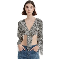 Silver Leopard Trumpet Sleeve Cropped Top