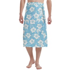 White Hibiscus And Dhari (blue) On Traditional Men s Hawaiian Lavalava