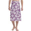 White hibiscus flowers with Dhari, Shark, turtle, and stingray (Purple) on Traditional Men s Hawaiian Lavalava  View1