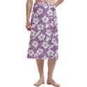 White hibiscus flowers with Dhari, Shark, turtle, and stingray (Purple) on Traditional Men s Hawaiian Lavalava  View3