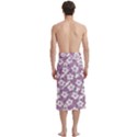 White hibiscus flowers with Dhari, Shark, turtle, and stingray (Purple) on Traditional Men s Hawaiian Lavalava  View4