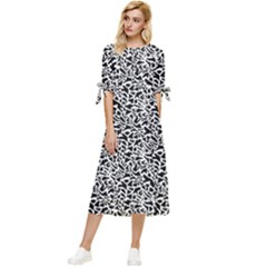 Black White Giraffe Pattern Bow Sleeve Chiffon Midi Dress