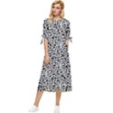 Black White Giraffe Pattern Bow Sleeve Chiffon Midi Dress View1