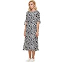 Black White Giraffe Pattern Bow Sleeve Chiffon Midi Dress View2