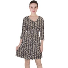 Beige Snake Pattern Quarter Sleeve Ruffle Waist Dress