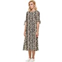 Beige Snake Pattern Bow Sleeve Chiffon Midi Dress View2