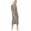 Beige Snake Pattern Bow Sleeve Chiffon Midi Dress View3