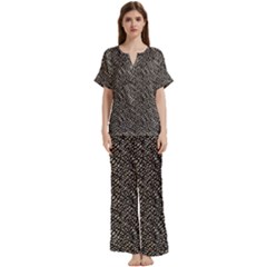 Brown Snake Pattern Short Sleeve Long Pants Satin Pajamas Set