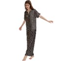 Brown Snake Pattern Short Sleeve Long Pants Satin Pajamas Set View2