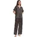 Brown Snake Pattern Short Sleeve Long Pants Satin Pajamas Set View3