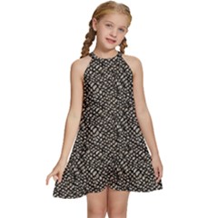 Brown Snake Pattern Kids  Halter Collar Waist Tie Chiffon Dress
