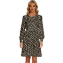Brown Snake Pattern Women s Round Neck Long Sleeve Bow Deco Dress View1