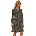 Brown Snake Pattern Women s Round Neck Long Sleeve Bow Deco Dress View3