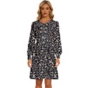 Brown Giraffe Pattern Women s Round Neck Long Sleeve Bow Deco Dress View1