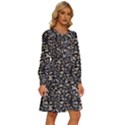 Brown Giraffe Pattern Women s Round Neck Long Sleeve Bow Deco Dress View3