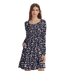 Brown Giraffe Pattern Long Sleeve Knee Length Skater Dress With Pockets