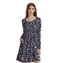 Brown Giraffe Pattern Long Sleeve Knee Length Skater Dress With Pockets View1