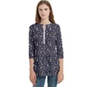 Brown Giraffe Pattern Women s Zip Front V-Neck 3/4 Sleeve Casual Top Pocket Shirt View1