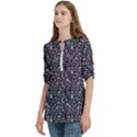 Brown Giraffe Pattern Women s Zip Front V-Neck 3/4 Sleeve Casual Top Pocket Shirt View2